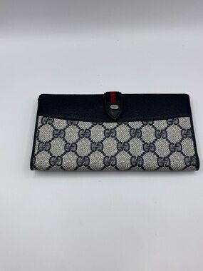 Vintage Old Gucci Trifold Wallet Blue Canvas